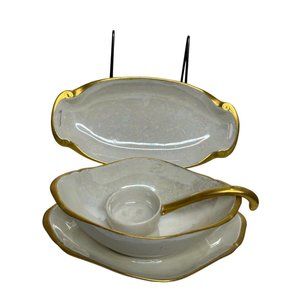 Whitmore Opalescent Luster Mayonnaise  Ladle Under plate And Celery Serving Dish